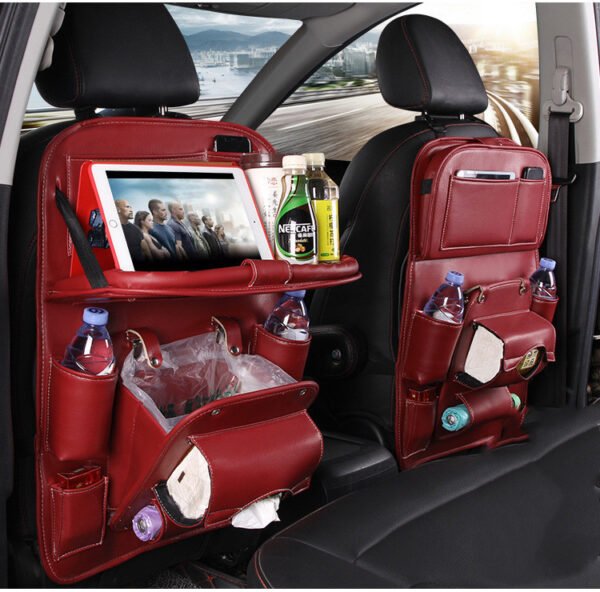 Leather Car Storage Bag Multifunction Seat Back Tray Hanging Bag Waterproof Car Organizer Automotive Interior Accessories - Image 5