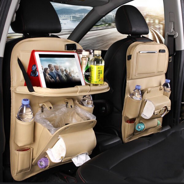 Leather Car Storage Bag Multifunction Seat Back Tray Hanging Bag Waterproof Car Organizer Automotive Interior Accessories - Image 4