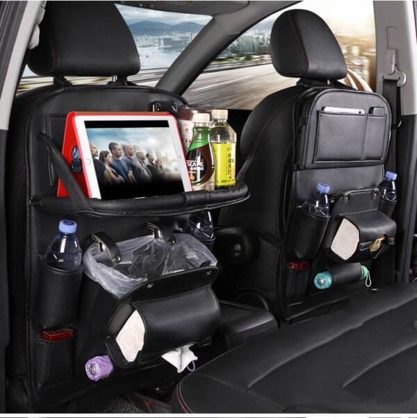 Leather Car Storage Bag Multifunction Seat Back Tray Hanging Bag Waterproof Car Organizer Automotive Interior Accessories - Image 3