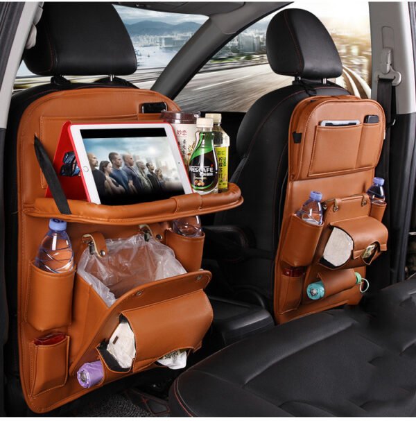 Leather Car Storage Bag Multifunction Seat Back Tray Hanging Bag Waterproof Car Organizer Automotive Interior Accessories - Image 7