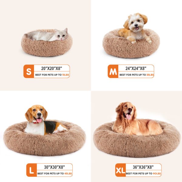 24 Inch Anti-Slip Round Fluffy Plush Faux Fur Cat Bed, Fits Up To 25 Lbs Pets - Image 4